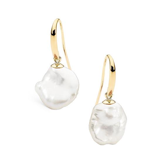 9ct Yellow Gold Freshwater Pearl Keshi Shepherd Hook Earrings