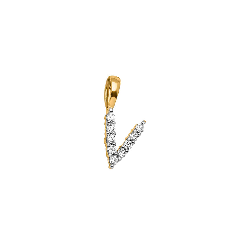 0.09ct Lab Grown Diamond Initial V Pendant in 9ct Yellow Gold