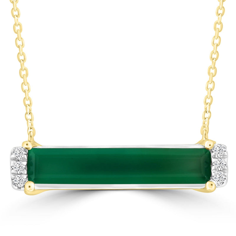 Diamond and Green Onyx Necklace with 0.05ct Diamonds in 9ct Yellow Gold