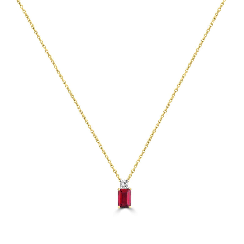 Diamond and Ruby Necklace with 0.02ct Diamonds in 9ct Yellow Gold