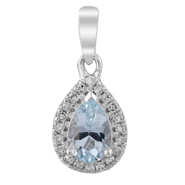 Aquamarine Pendant with 0.07ct Diamonds in 9K White Gold