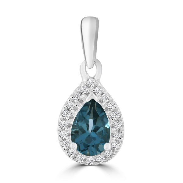 Diamond London Blue Topaz Pendant with 0.07ct Diamonds in 9ct White Gold - P-19474BT-007-W