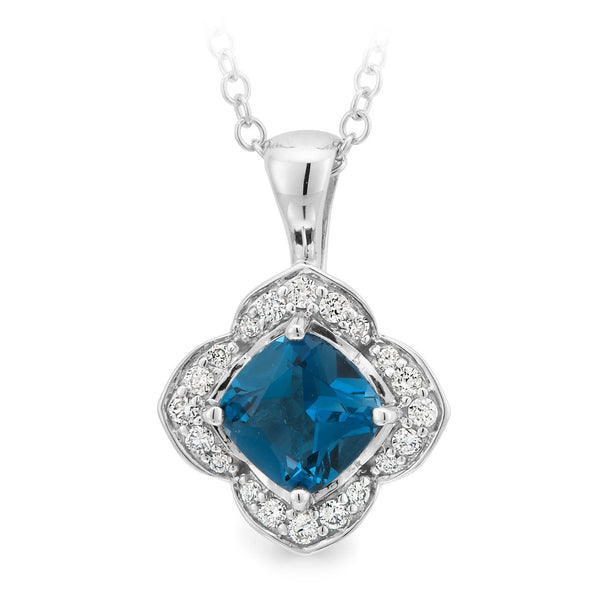 1.26ct London Blue Topaz & 0.13ct Diamond Pendant in 9ct White Gold