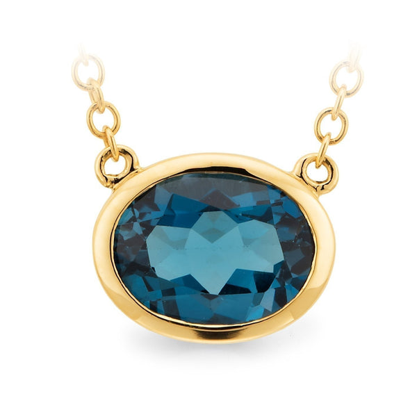 1.5ct London Blue Topaz Bezel Set Necklet in 9ct Yellow Gold