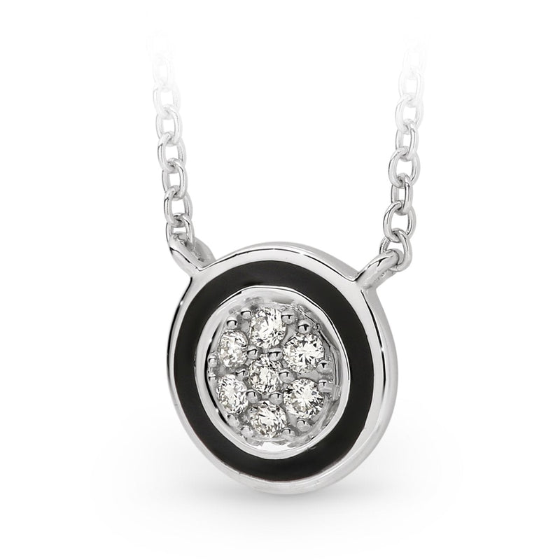 0.42ct Diamond & Black Enamel Necklet in 9ct White Gold