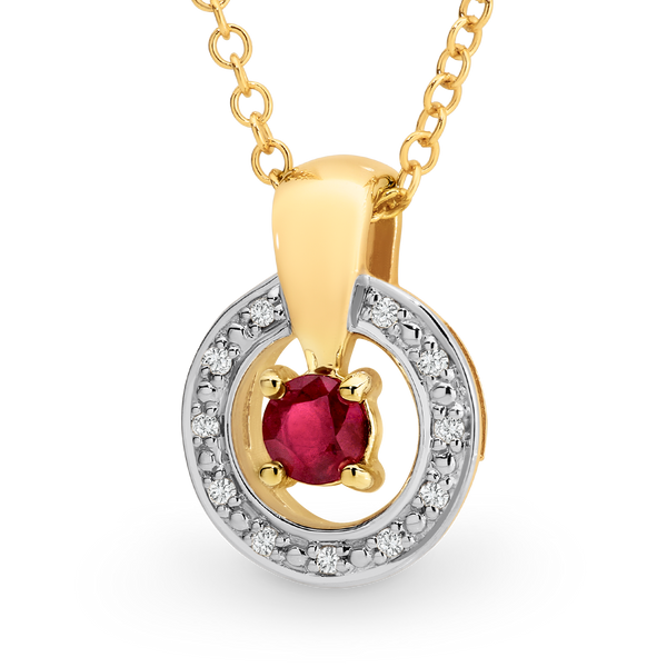 0.25ct Ruby & Diamond Pendant in 9ct Yellow Gold