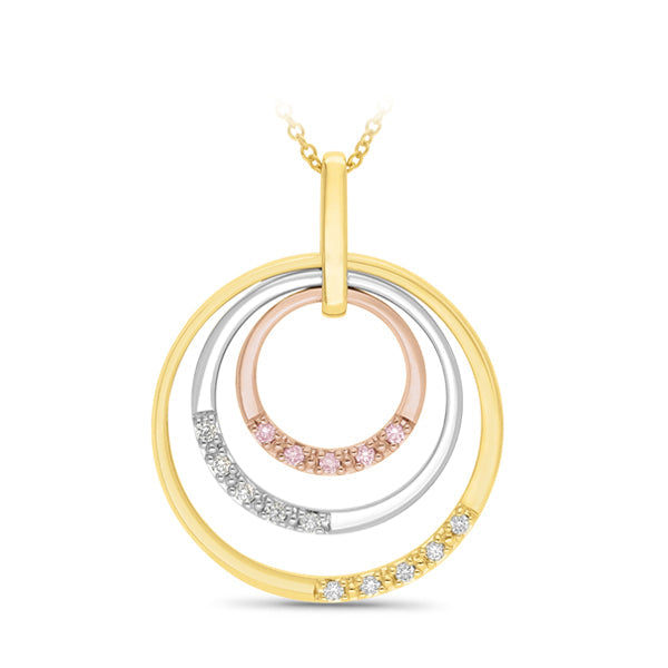 0.14ct Diamond Pendant in 9ct White, Rose & Yellow Gold