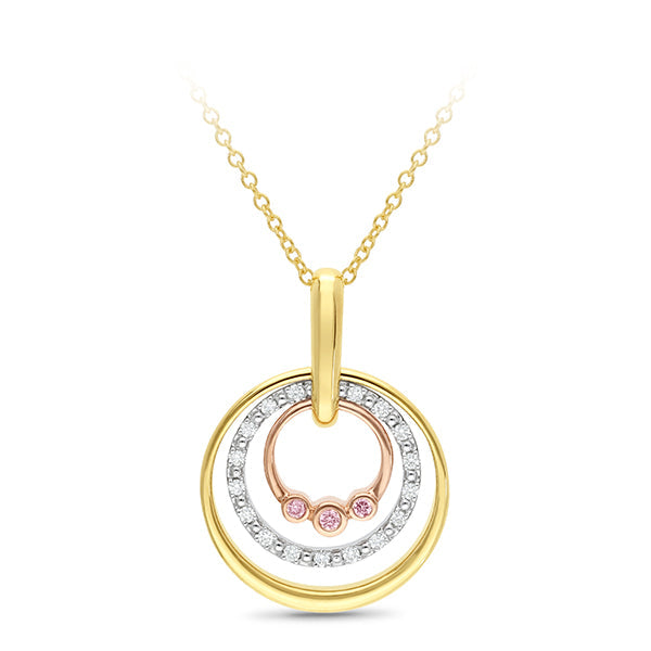 Pink & White Diamond Pendant in 9ct Yellow, Rose & White Gold