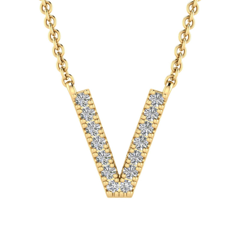 9ct Yellow Gold Diamond Initial 'V' Necklace