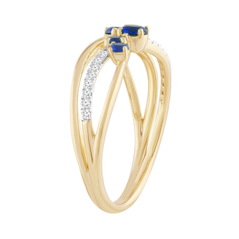 Diamond and Sapphire Ring with 0.10ct Diamonds in 9ct Yellow Gold