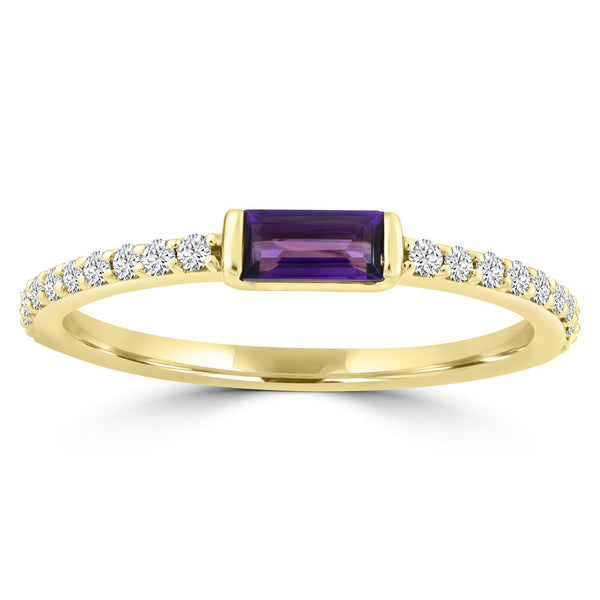 0.16ct HI I1 Diamond and Amethyst Ring in 9ct Yellow Gold