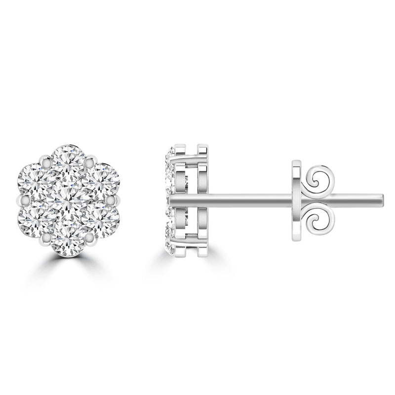 Cluster Stud Diamond Earrings with 0.25ct Diamonds in 9ct White Gold