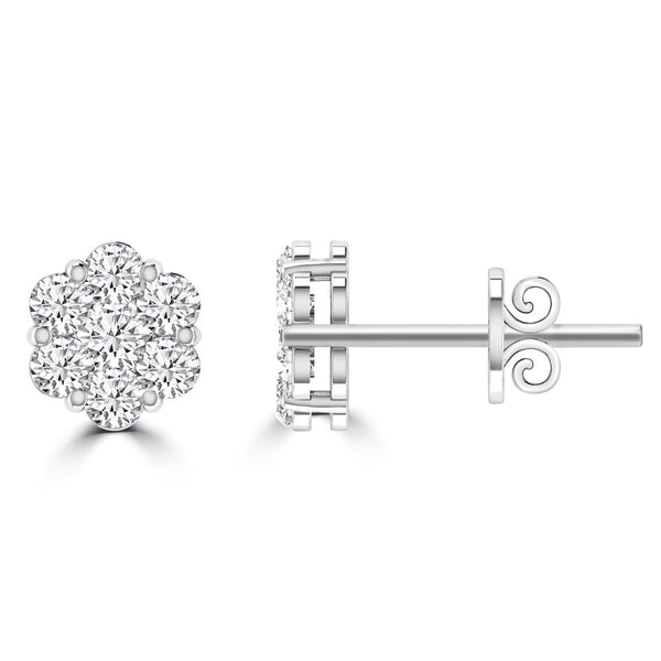 Cluster Stud Diamond Earrings with 0.50ct Diamonds in 9ct White Gold - RJ9WECLUS50GH