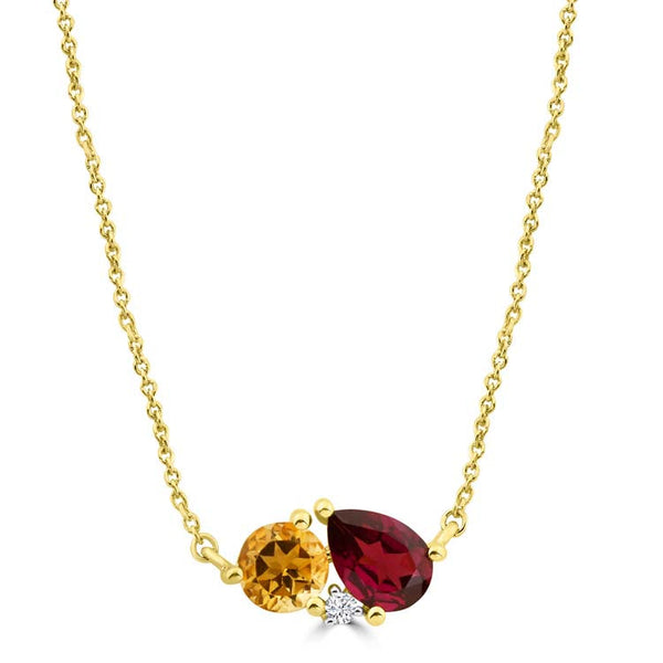 Diamond, Rhodolite, Citrine Necklace 40-45cm with 0.02ct Diamonds in 9ct Yellow Gold