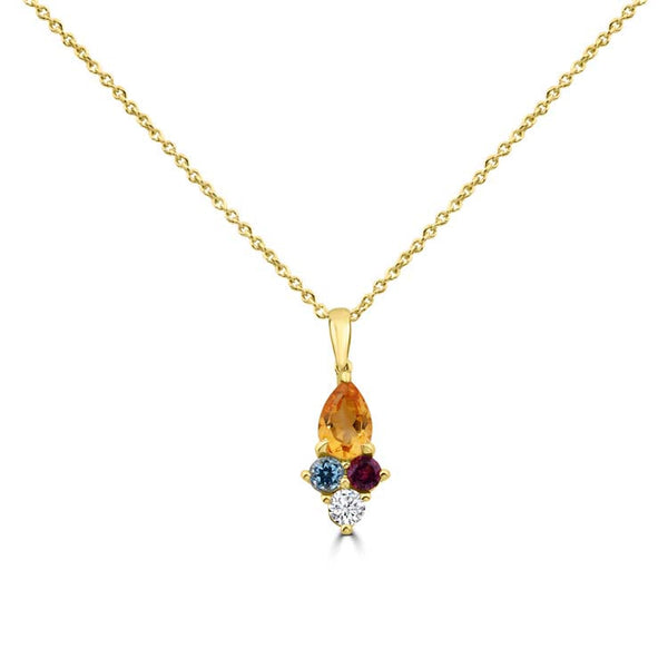 Diamond, Citrine, Blue Topaz, Rhodolite Necklace 40-45cm with 0.08ct Diamonds in 9ct Yellow Gold