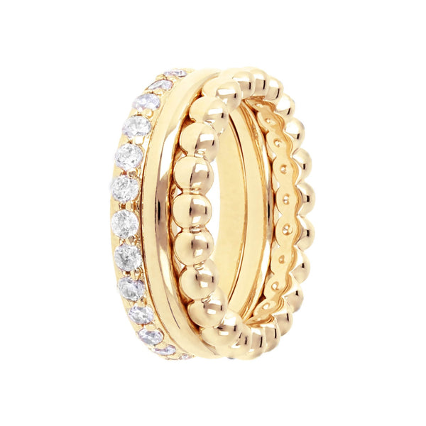 Bronzallure Set of Three Golden Rings with Cubic Zirconia