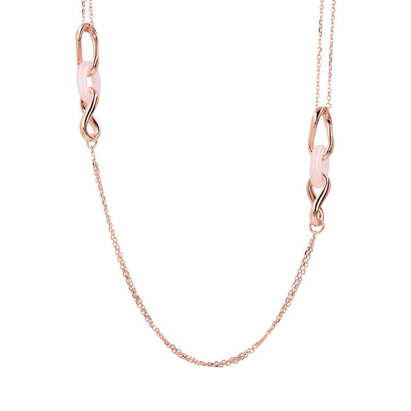 Bronzallure Variegata Rose Quartz Link Necklace 91.4cm