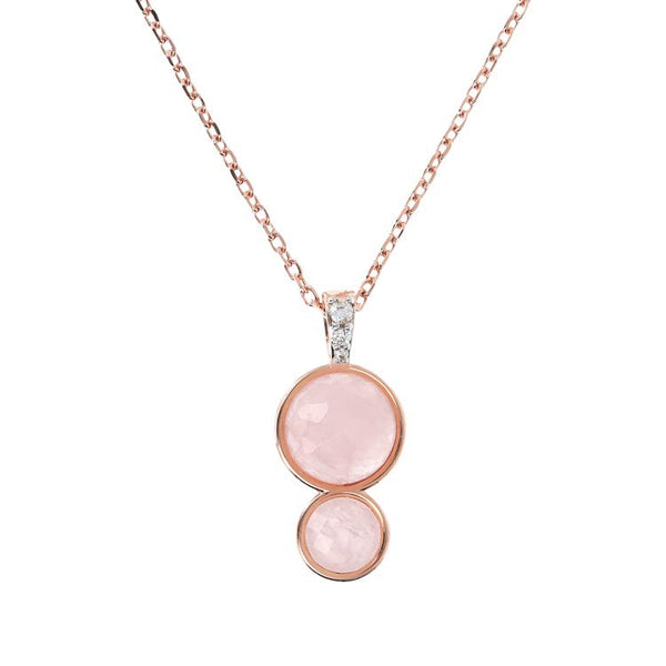 Bronzallure Preziosa Rose Quartz Cubic Zirconia Necklace 40+5cm