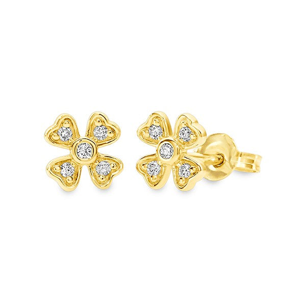 0.11ct Diamond 4 Leaf Stud Earrings In 9ct Yellow Gold