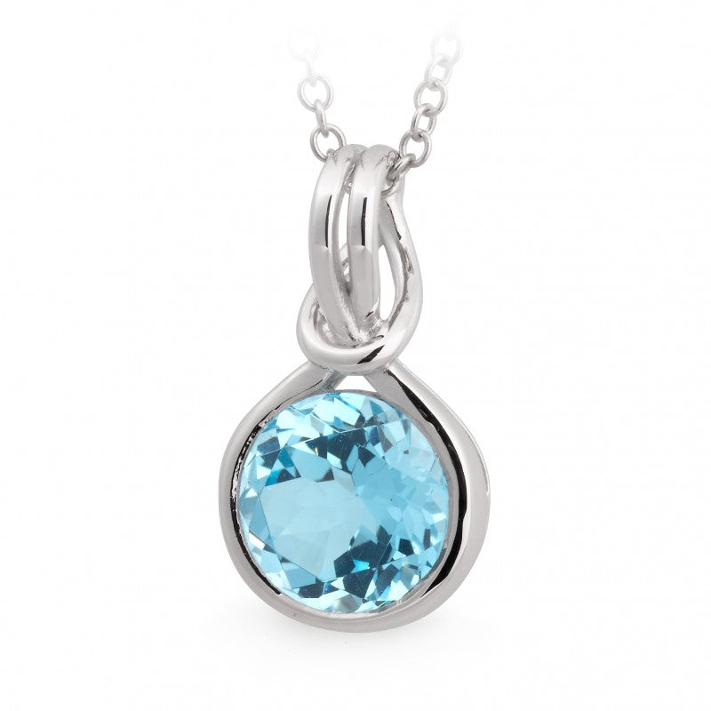 2.35ct Blue Topaz Bezel Set Pendant in 9ct White Gold