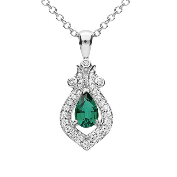 0.42ct Created Emerald & 0.15ct Diamond Pendant 9ct White Gold