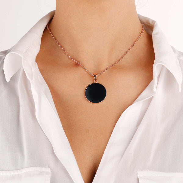 Bronzallure Black Onyx  Disc Necklace