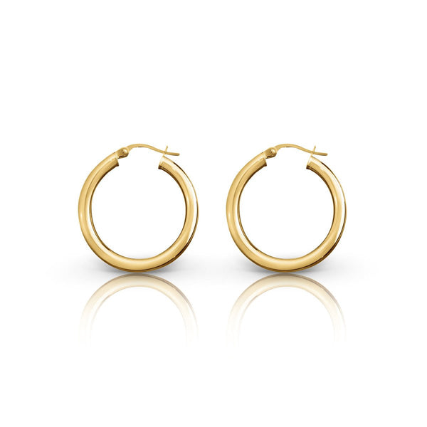 9ct Yellow Gold Plain 3mm Round Tube 10mm Hoop Earrings