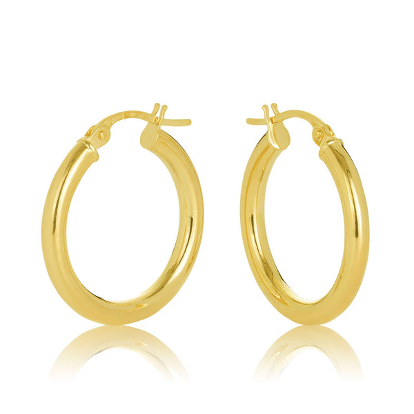 9ct Yellow Gold Plain Round 2.5mm Tube 15m Hoop Earrings