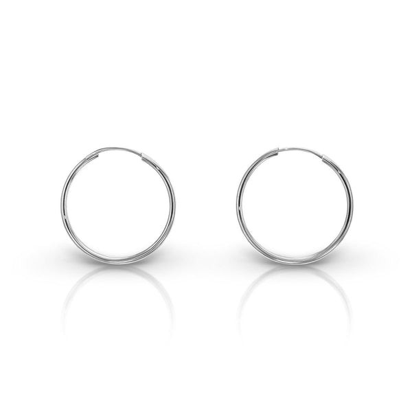 9ct White Gold 20mm Plain Sleeper Earrings