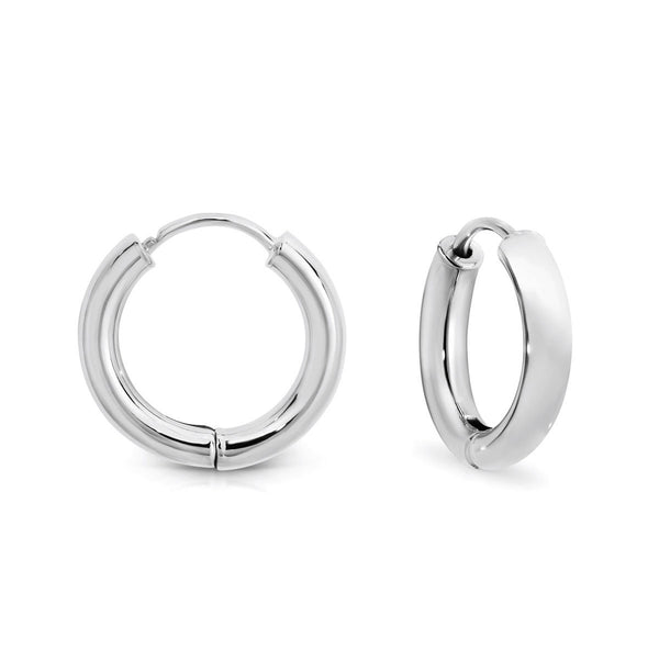 9ct White Gold 10mm Plain Round Tube Huggie Earrings