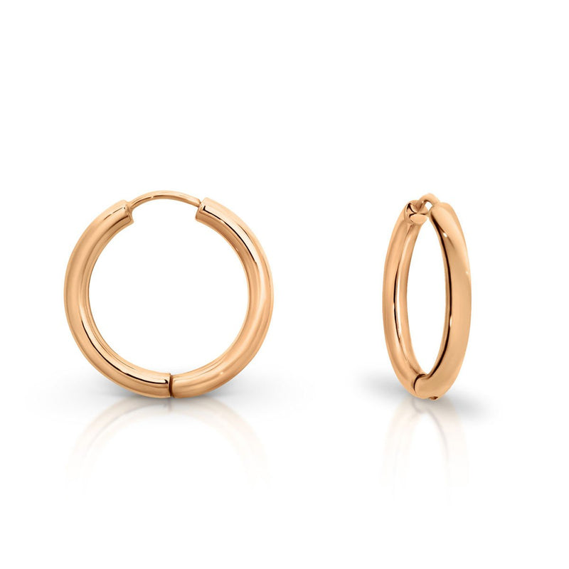 9ct Rose Gold 15mm Plain Round Tube Huggie Earrings