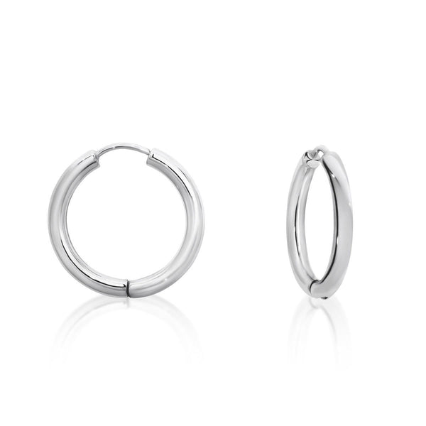 9ct White Gold 15mm Plain Round Tube Huggie Earrings