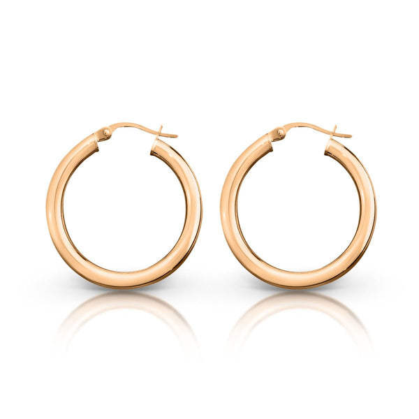 9ct Rose Gold 20mm Plain Round Hoop Earrings