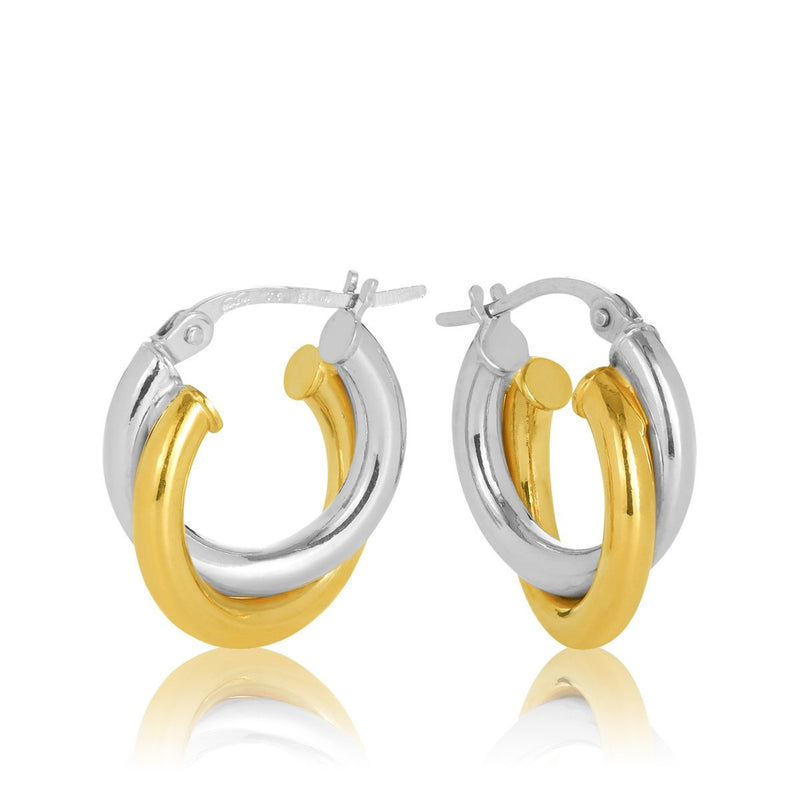 9ct Yellow Gold Cross Over 10mm Hoop Earrings