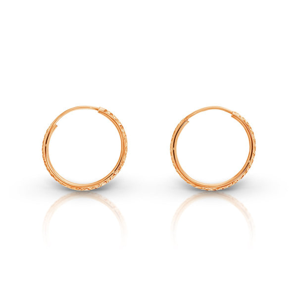 18ct Rose Gold 15mm Diamond Cut Sleeper Earrings